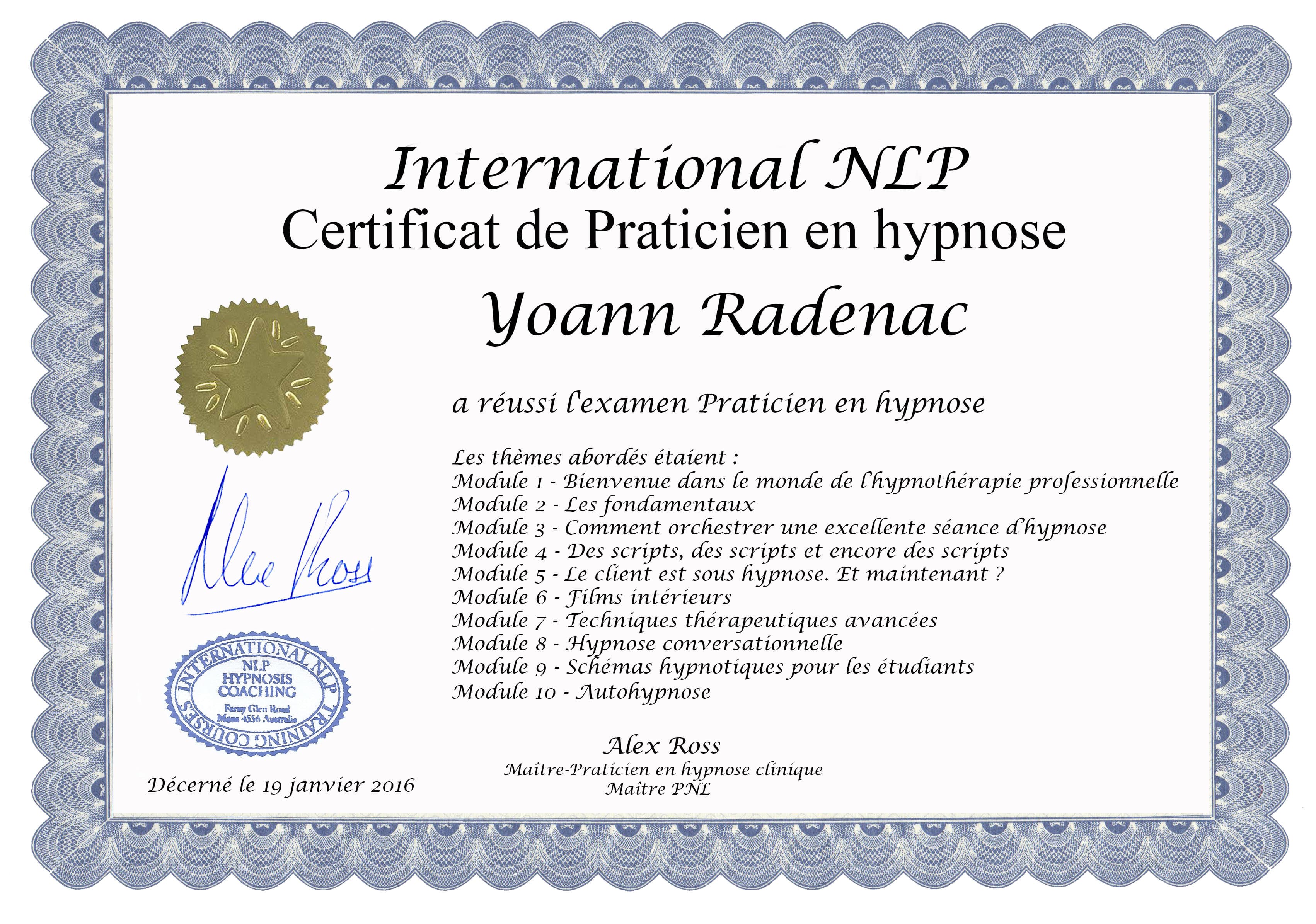 Diplome Praticien Hypnose